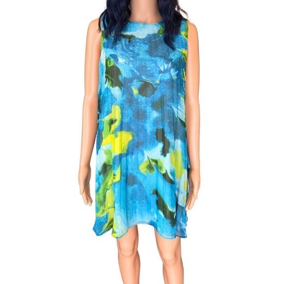 BB Dakota Revolve Blue Green Leah Pleated Sleeveless Mini Swing Dress Size Small - Picture 2 of 5